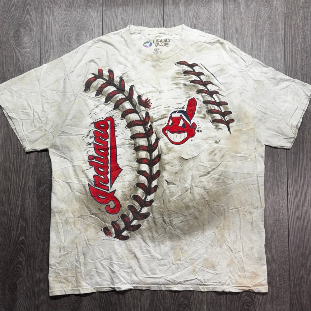 Liquid Blue Cleveland Indians Chief Wahoo Baseball Shirt XXL White Tie Dye 2014